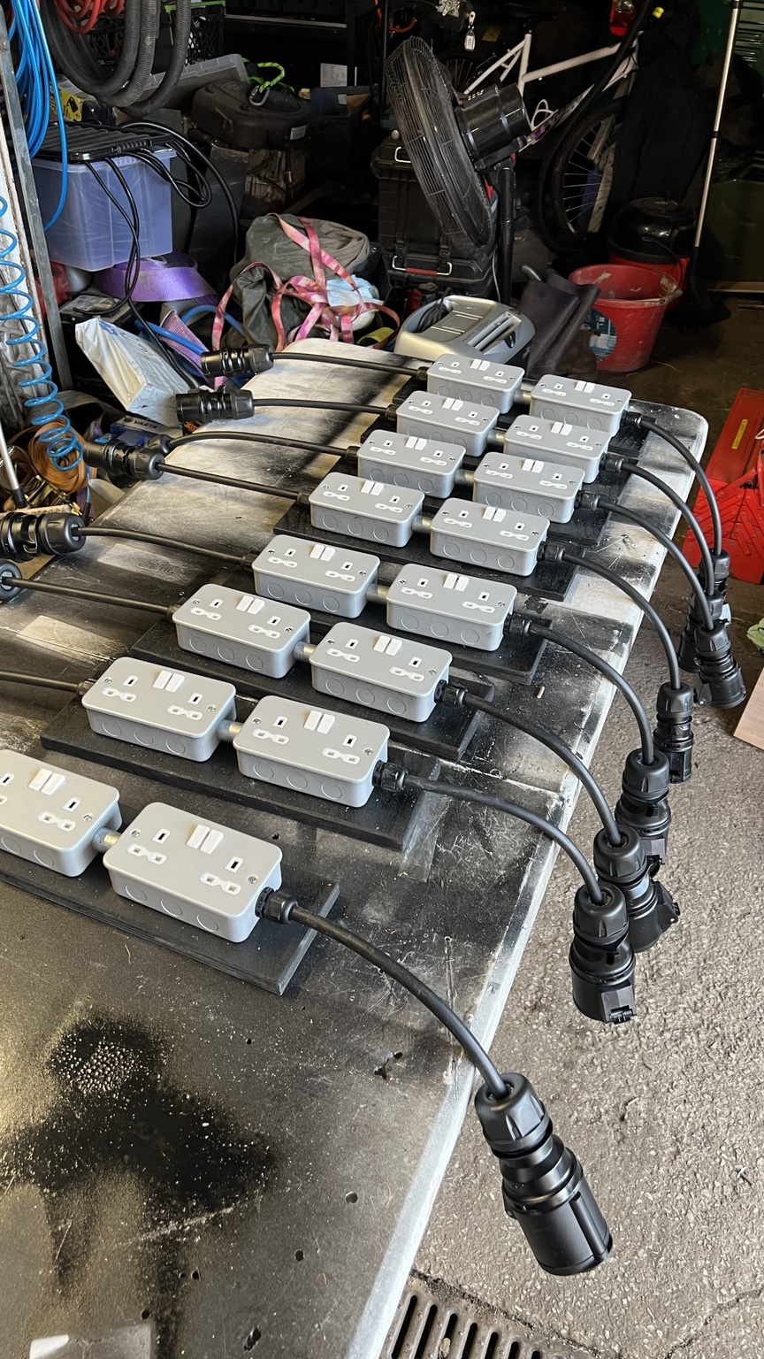 Temporary power outlet looms prepared for deployment